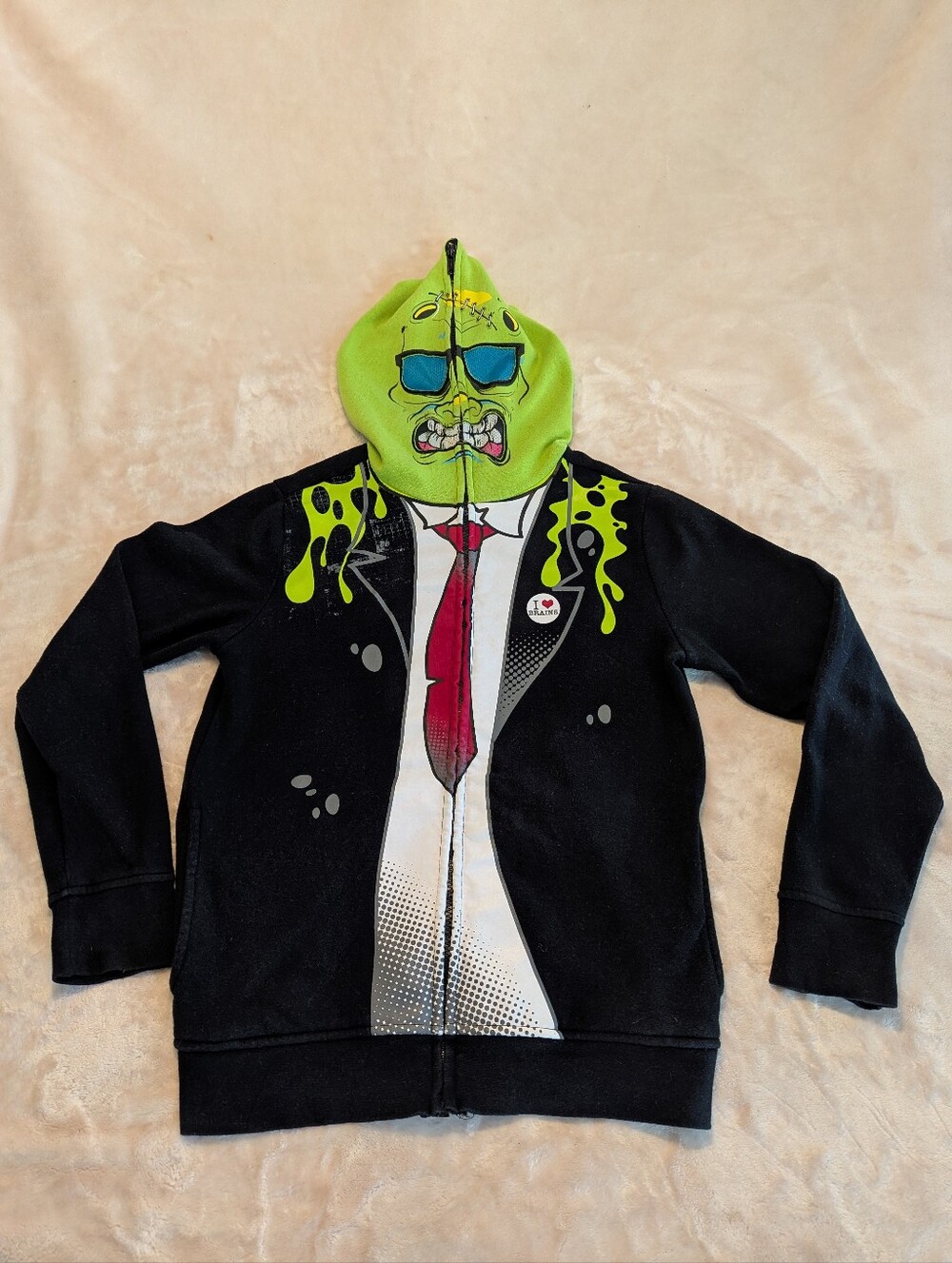 Tony Hawk Zombie Ghost Graphic Full Zip Hoodie Size Medium Black Green